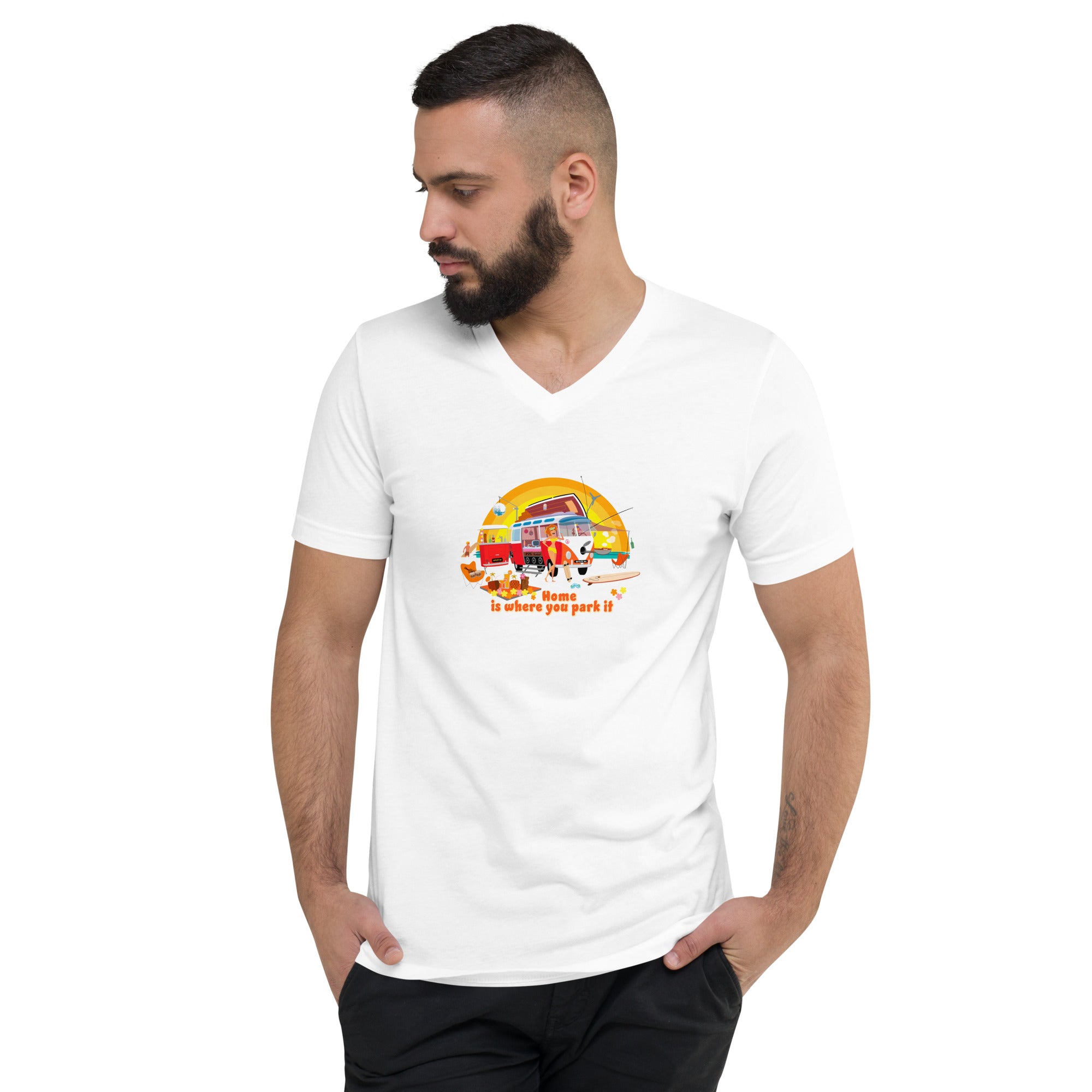 Unisex V-Neck T-Shirt Ultra Combi: Home is where you park it