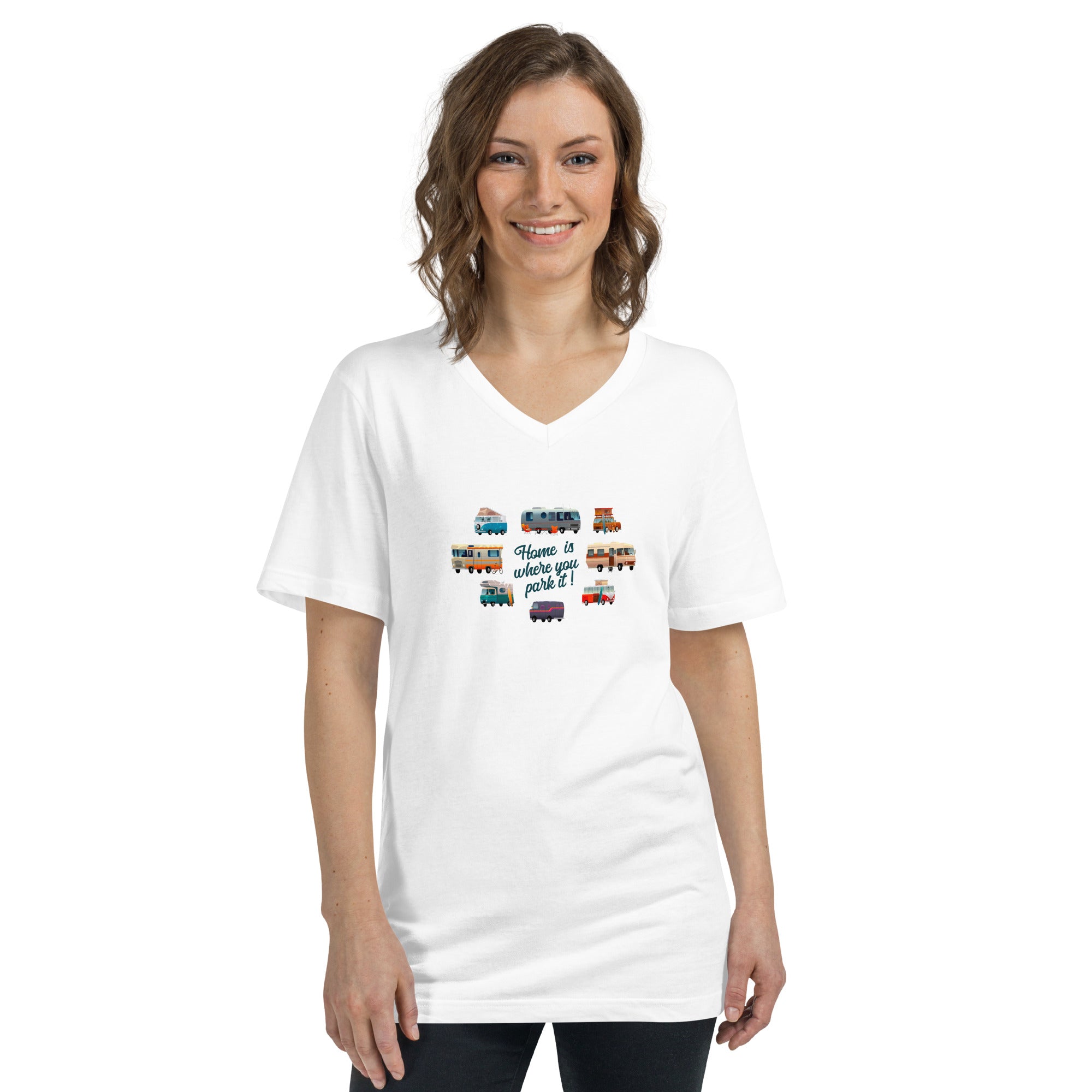 Unisex V-Neck T-Shirt Square Vintage Campers