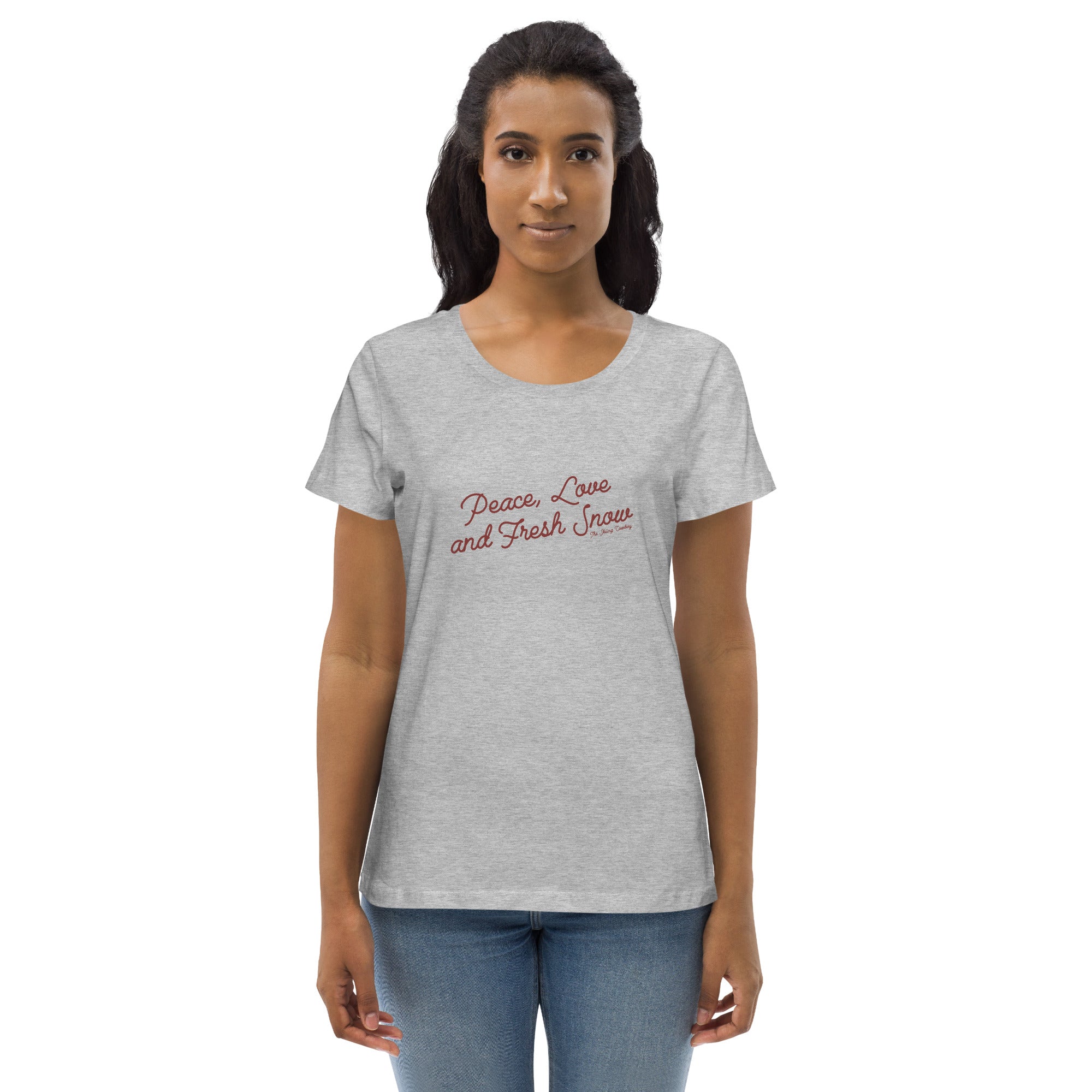 T-shirt moulant écologique femme Peace, Love and Fresh Snow Brown