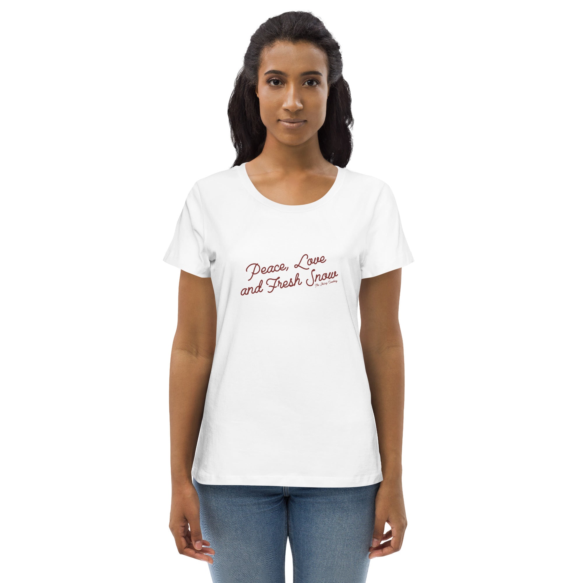 T-shirt moulant écologique femme Peace, Love and Fresh Snow Brown