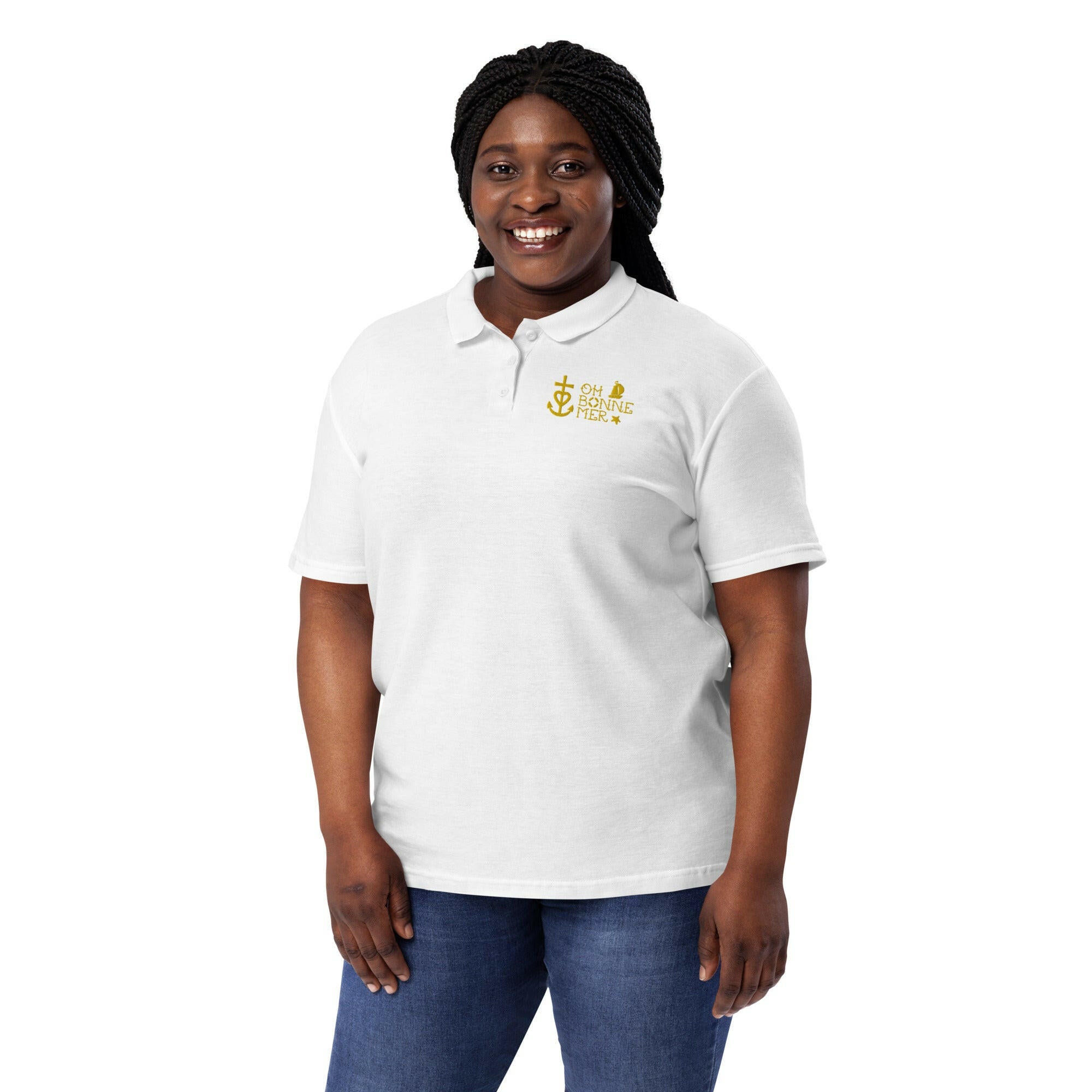 Women’s pique polo shirt Oh Bonne Mer 2 embroidered pattern