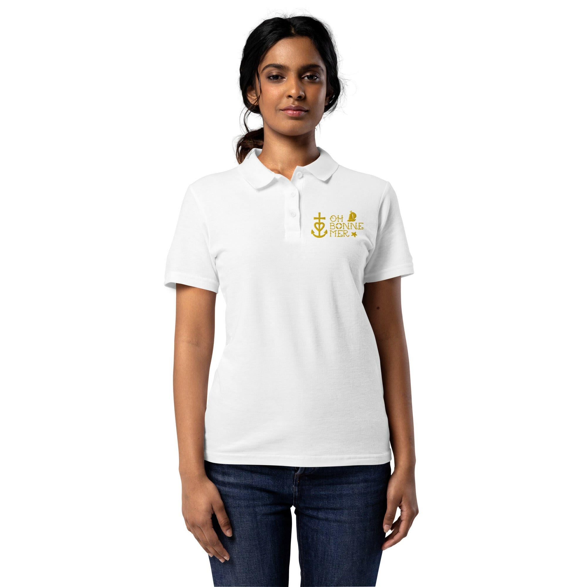 Women’s pique polo shirt Oh Bonne Mer 2 embroidered pattern