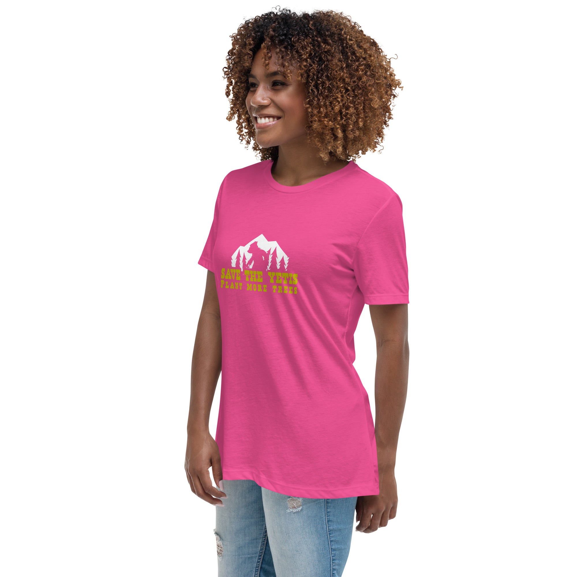 T-shirt décontracté pour femme Save the Yetis Plant more Trees sur couleurs vives