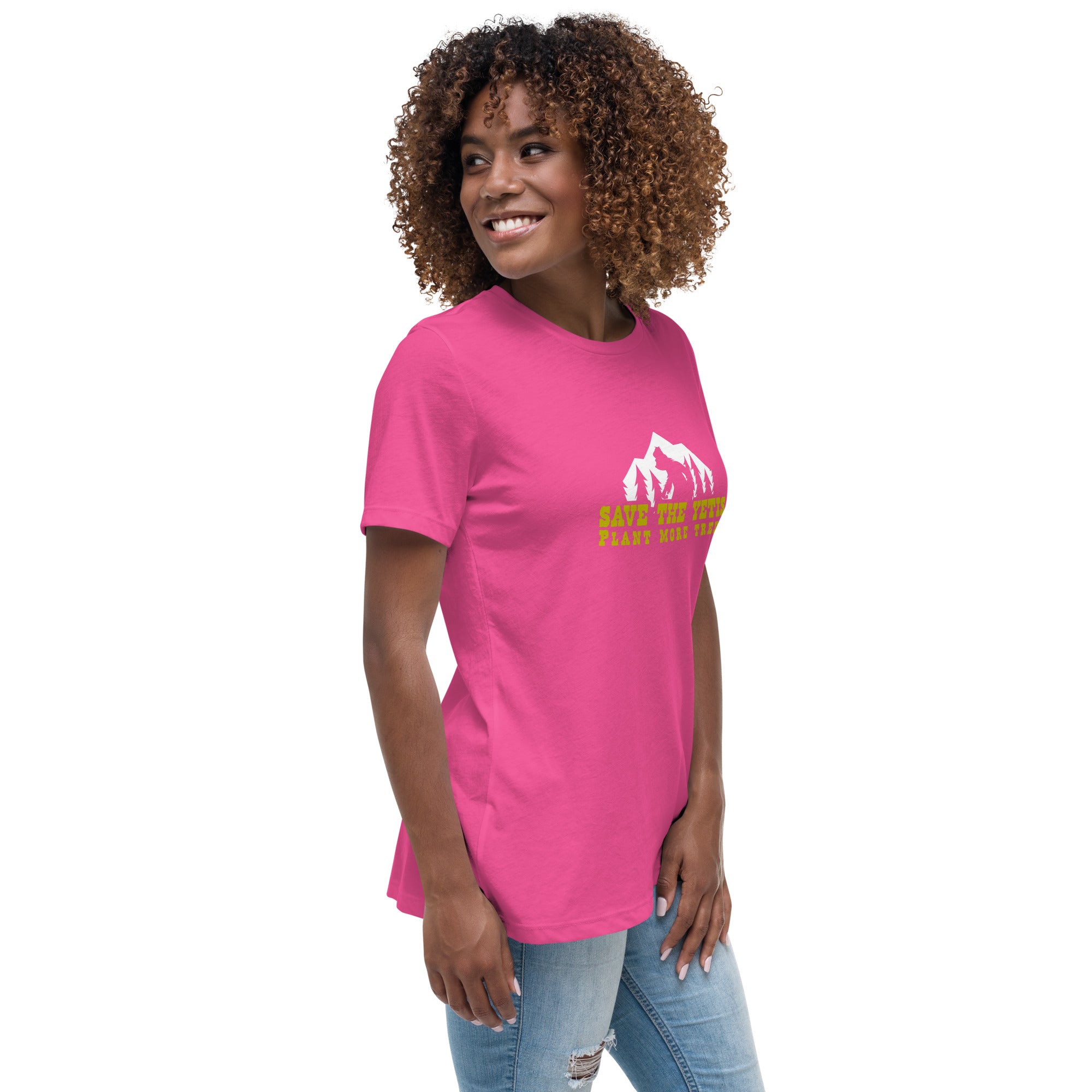 T-shirt décontracté pour femme Save the Yetis Plant more Trees sur couleurs vives