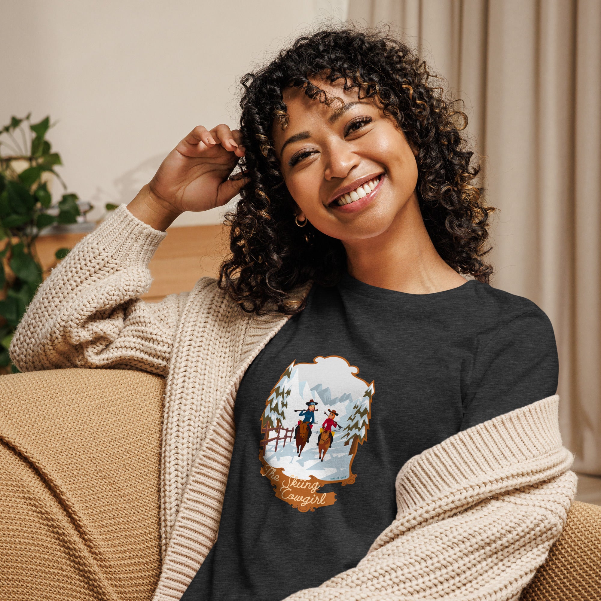 Women's Relaxed T-Shirt The Skiing Cowgirl