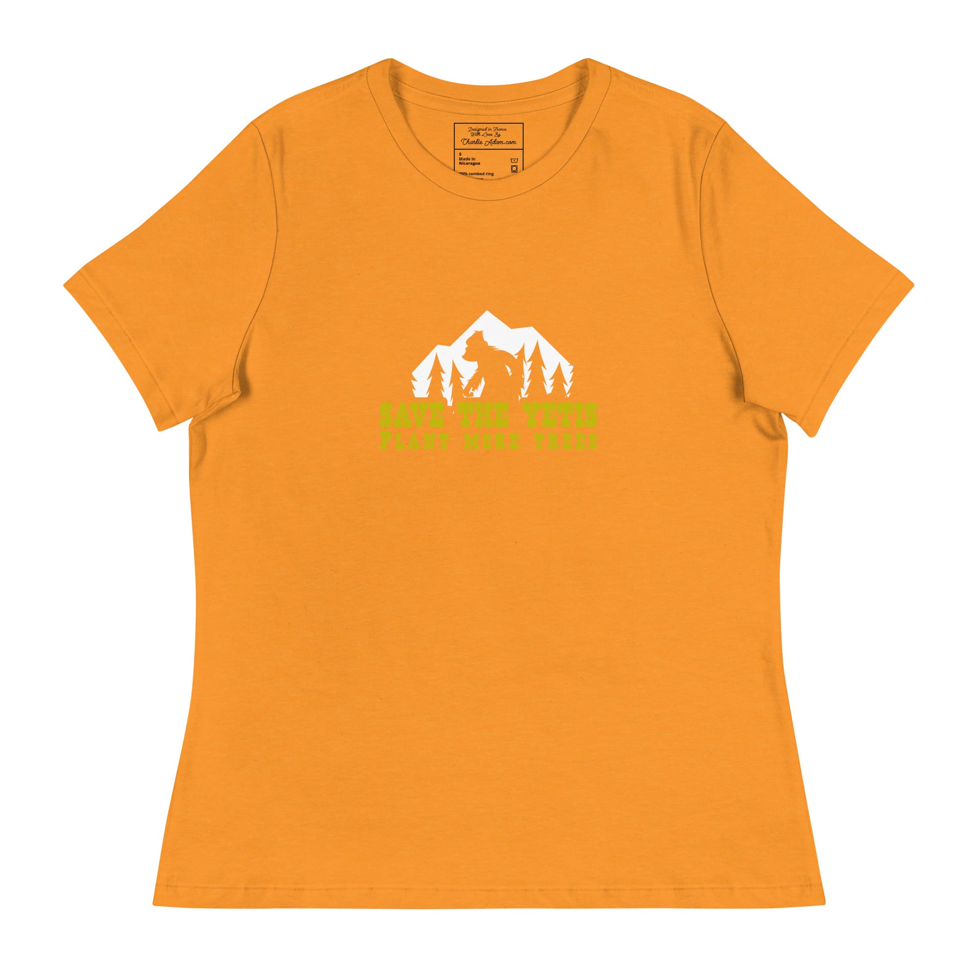 T-shirt décontracté pour femme Save the Yetis Plant more Trees sur couleurs vives