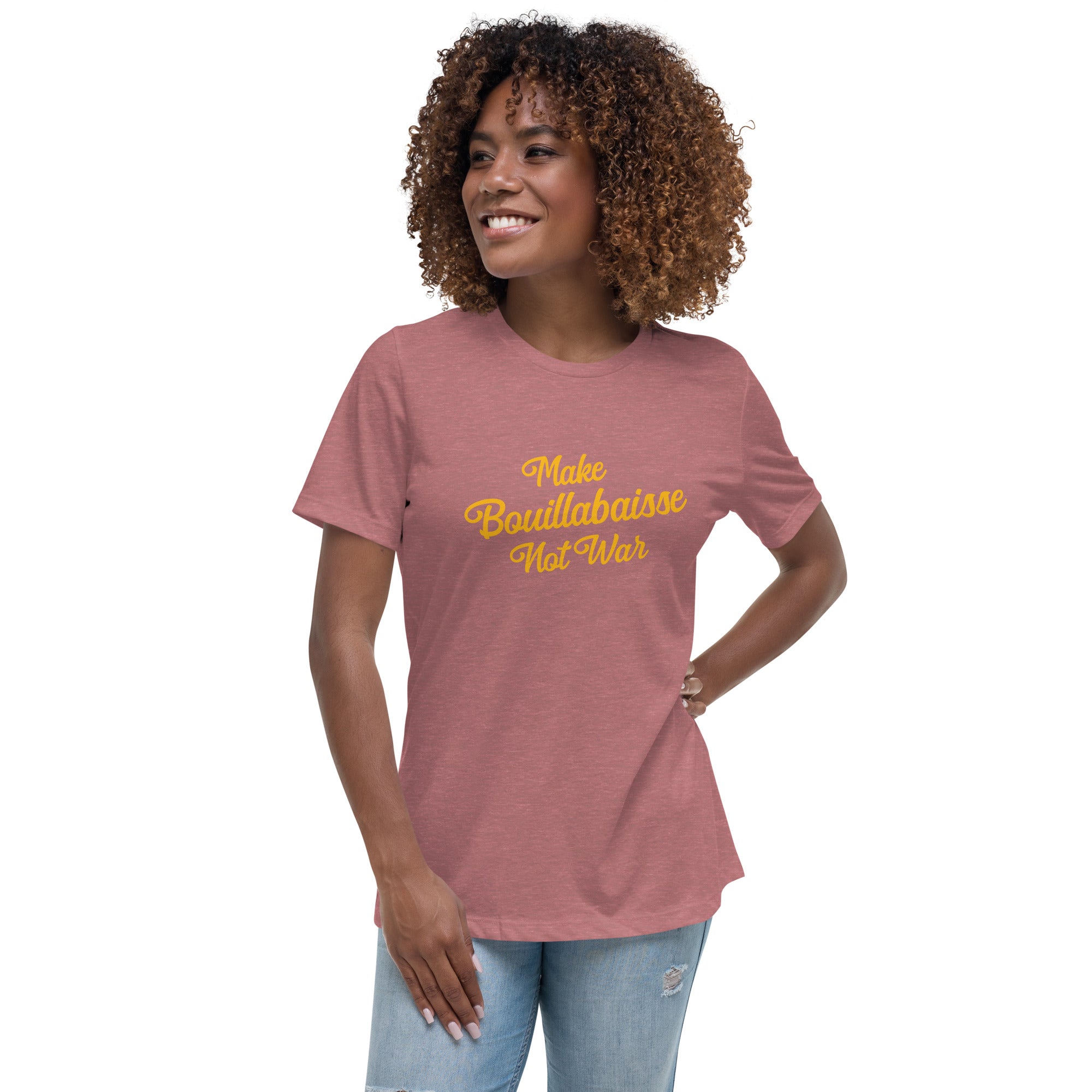 T-shirt décontracté pour Femme Make Bouillabaisse Not War grand motif imprimé