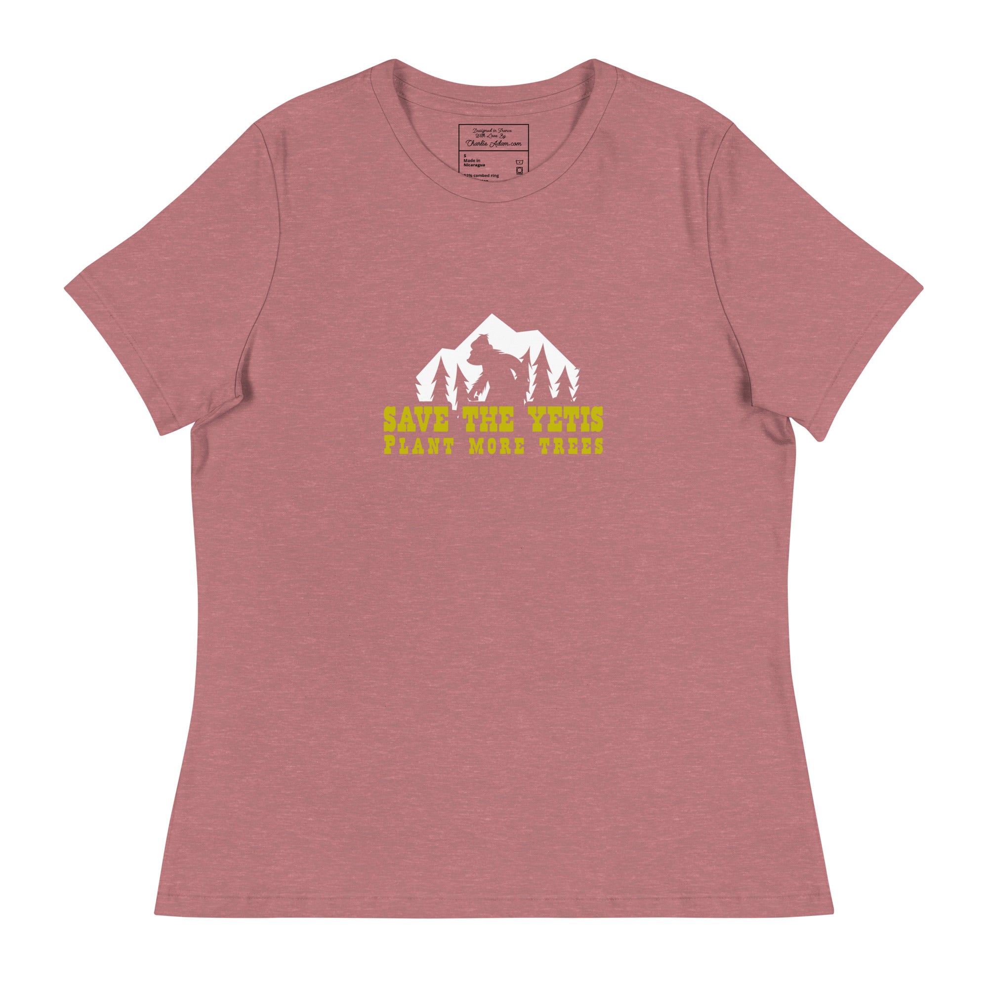 T-shirt décontracté pour femme Save the Yetis Plant more Trees sur couleurs vives