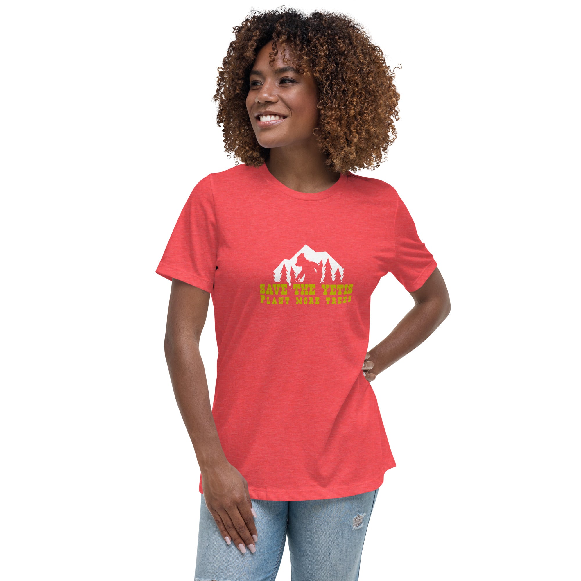 T-shirt décontracté pour femme Save the Yetis Plant more Trees sur couleurs vives