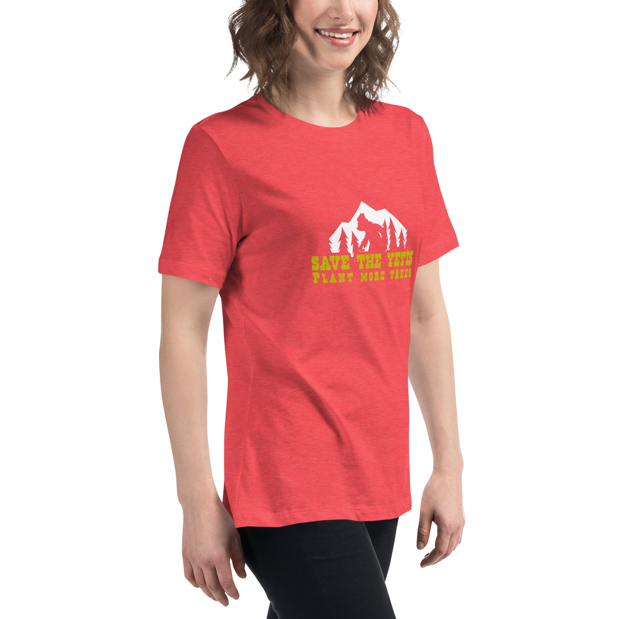 T-shirt décontracté pour femme Save the Yetis Plant more Trees sur couleurs vives