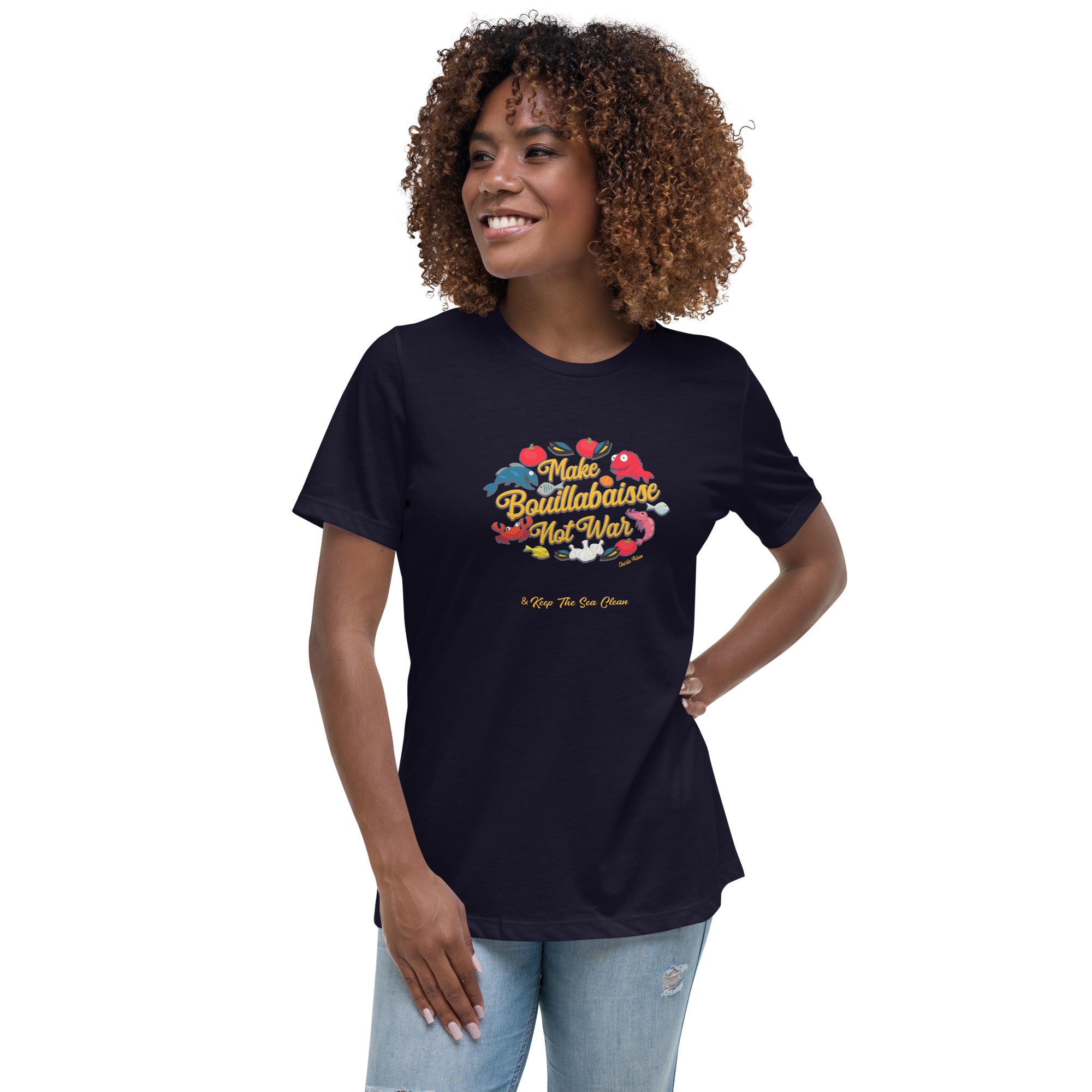 T-shirt décontracté pour Femme Make Bouillabaisse Not War & Keep the Sea Clean