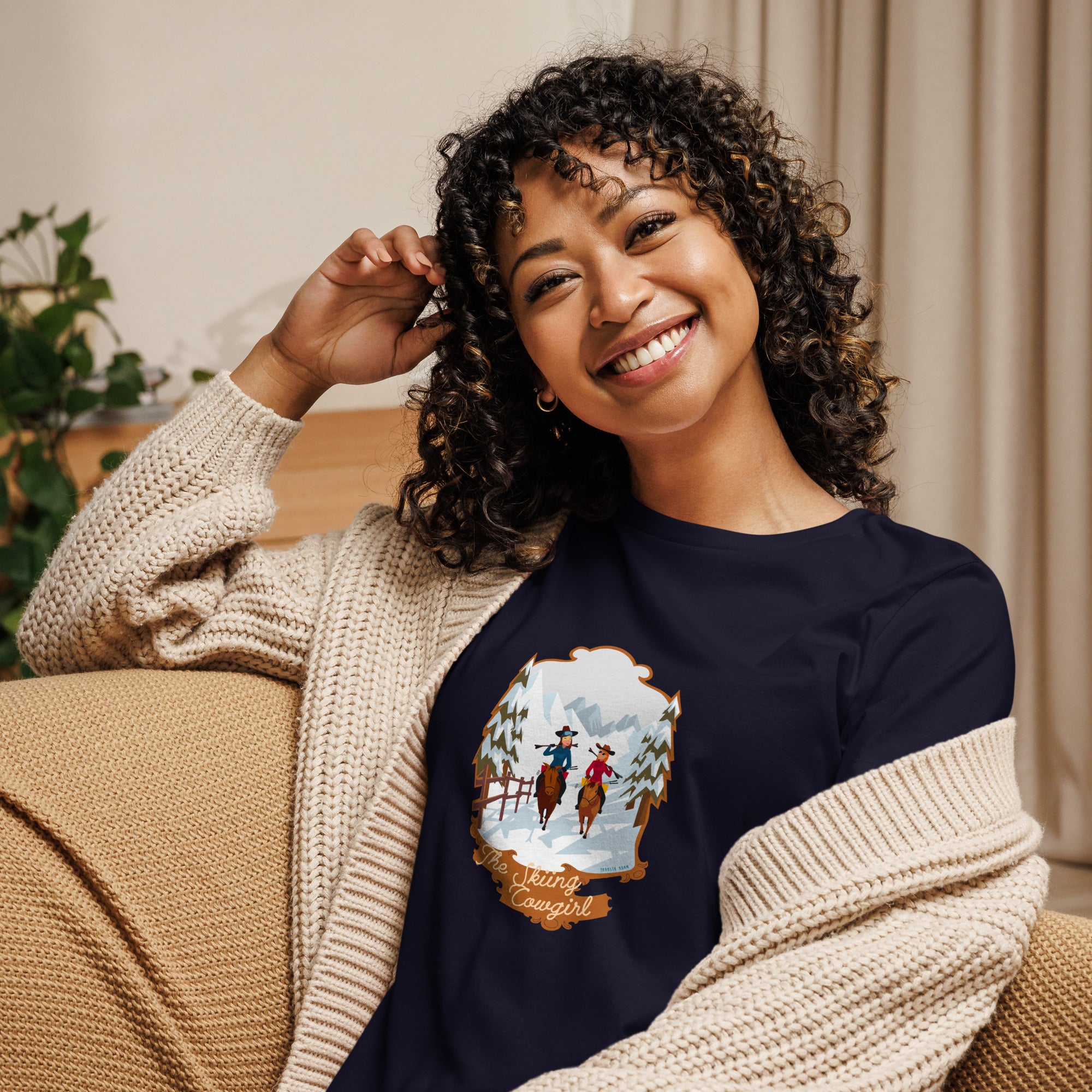 Women's Relaxed T-Shirt The Skiing Cowgirl