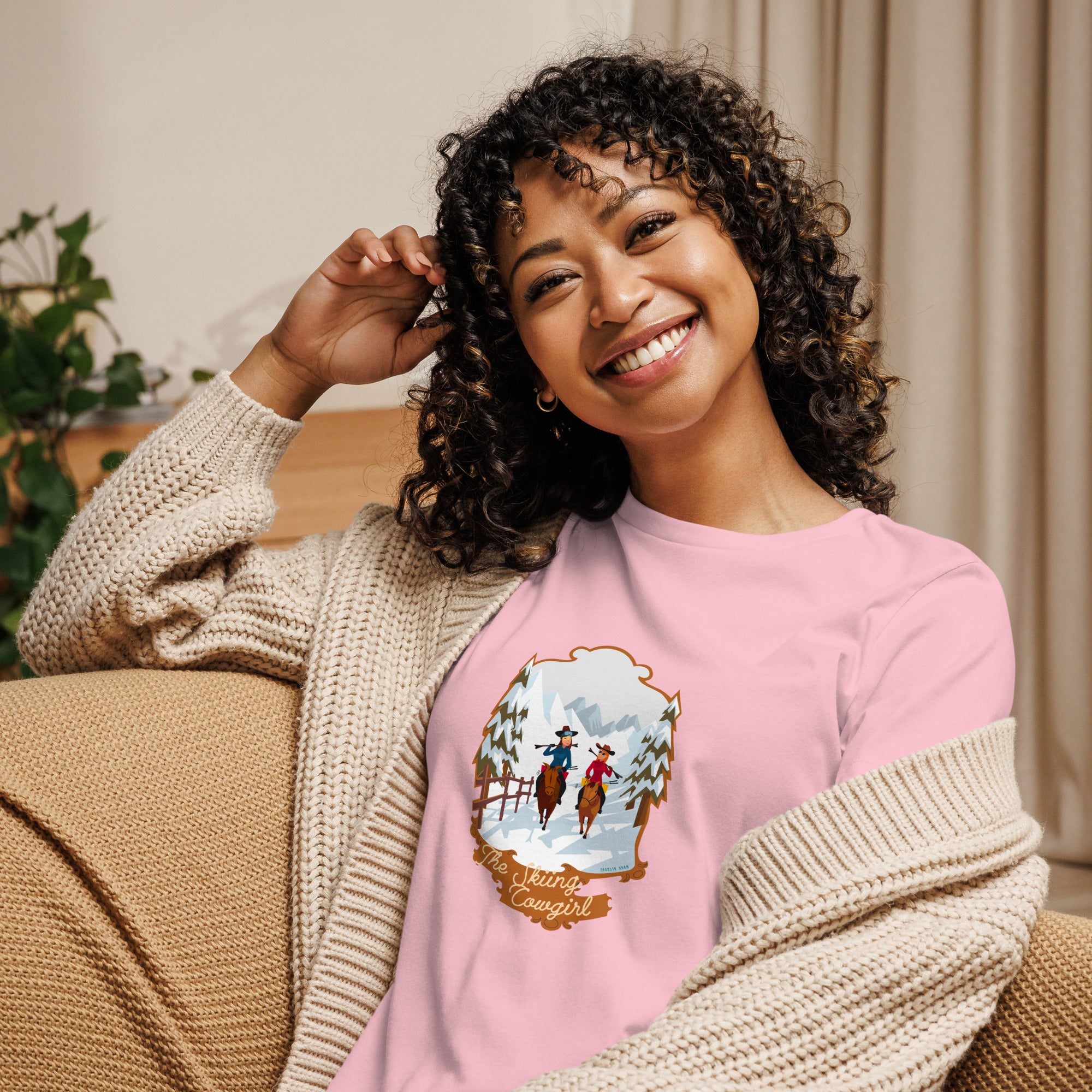 Women's Relaxed T-Shirt The Skiing Cowgirl