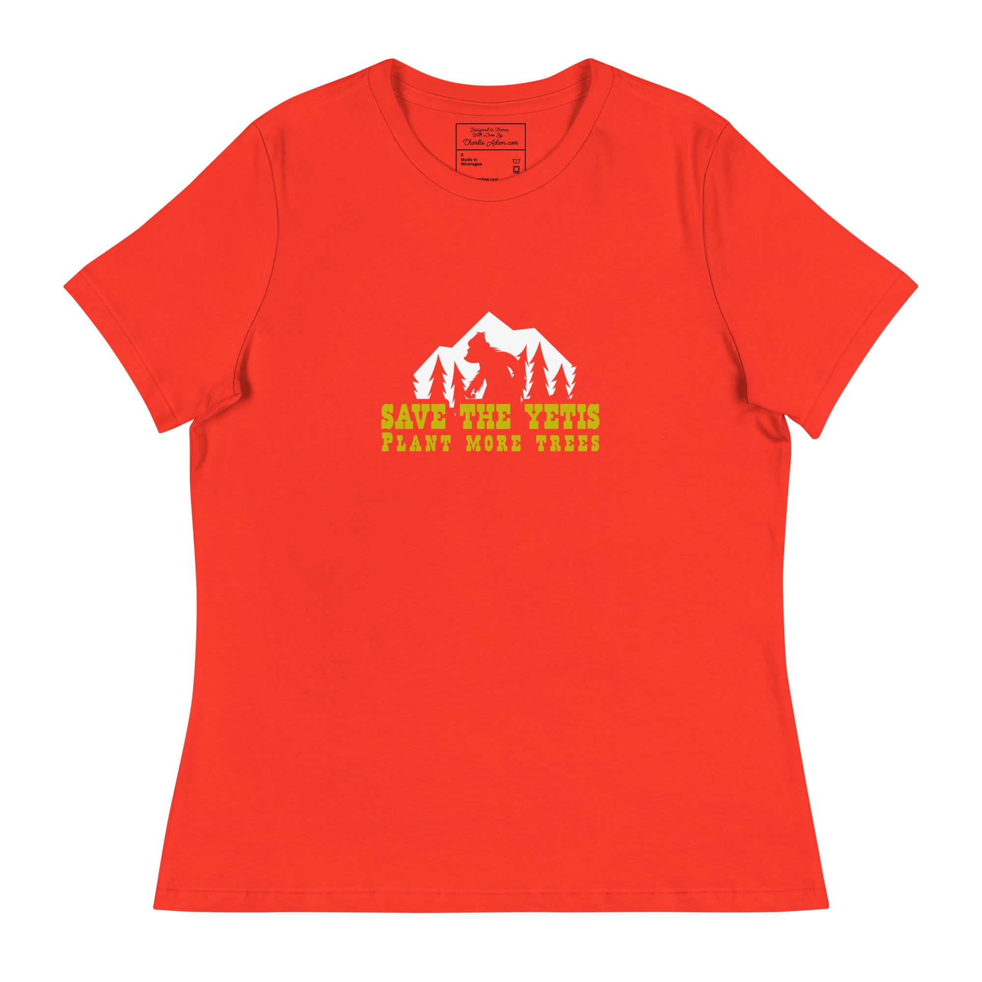 T-shirt décontracté pour femme Save the Yetis Plant more Trees sur couleurs vives