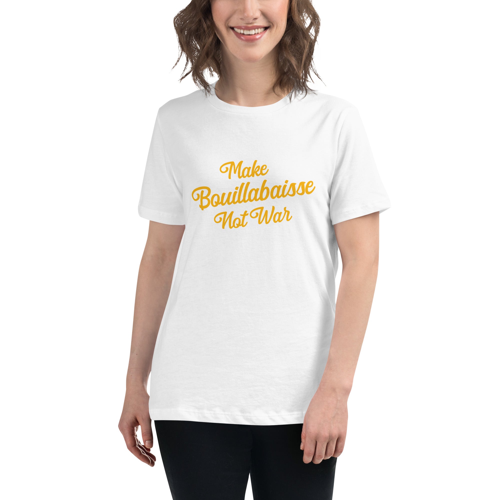 T-shirt décontracté pour Femme Make Bouillabaisse Not War grand motif imprimé