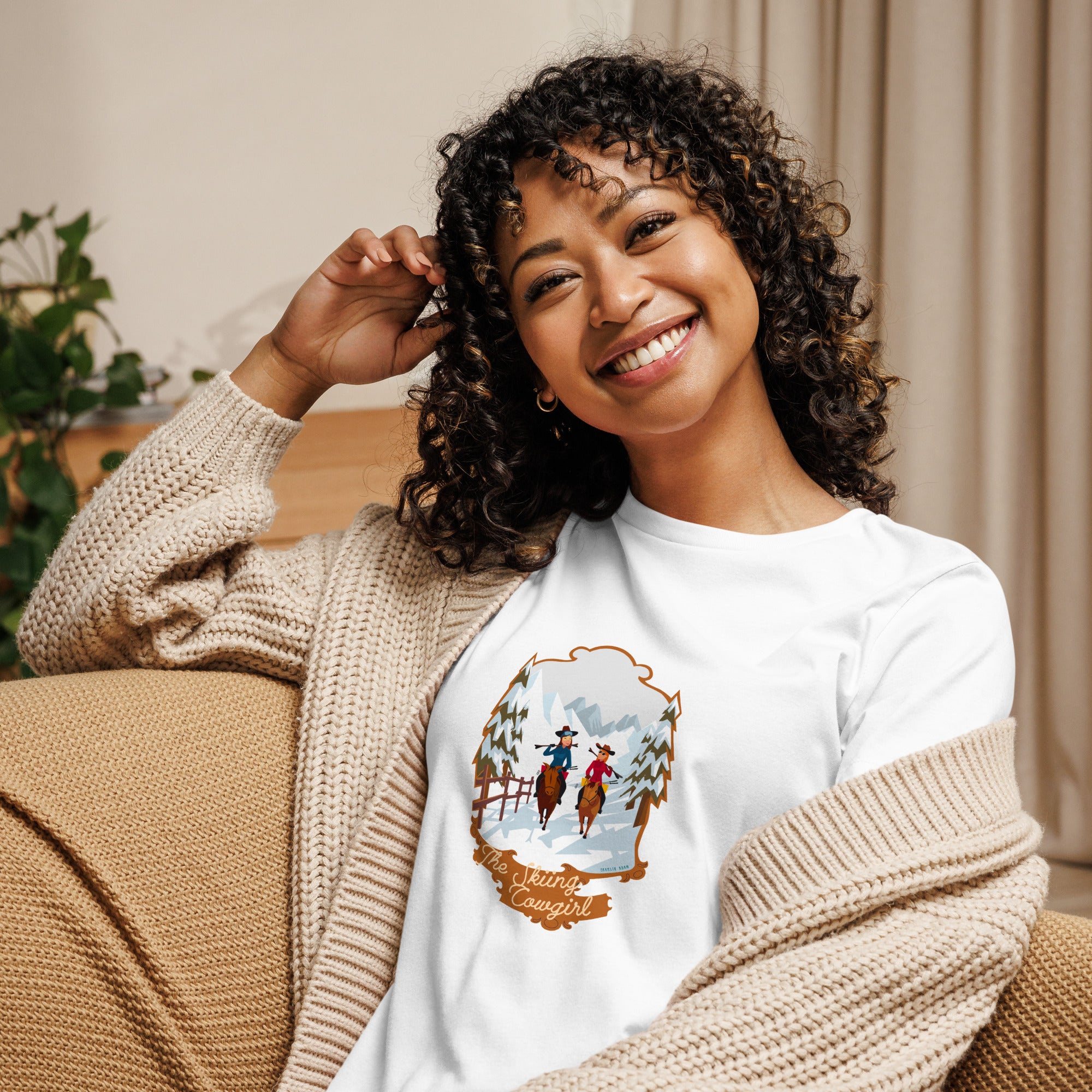 Women's Relaxed T-Shirt The Skiing Cowgirl