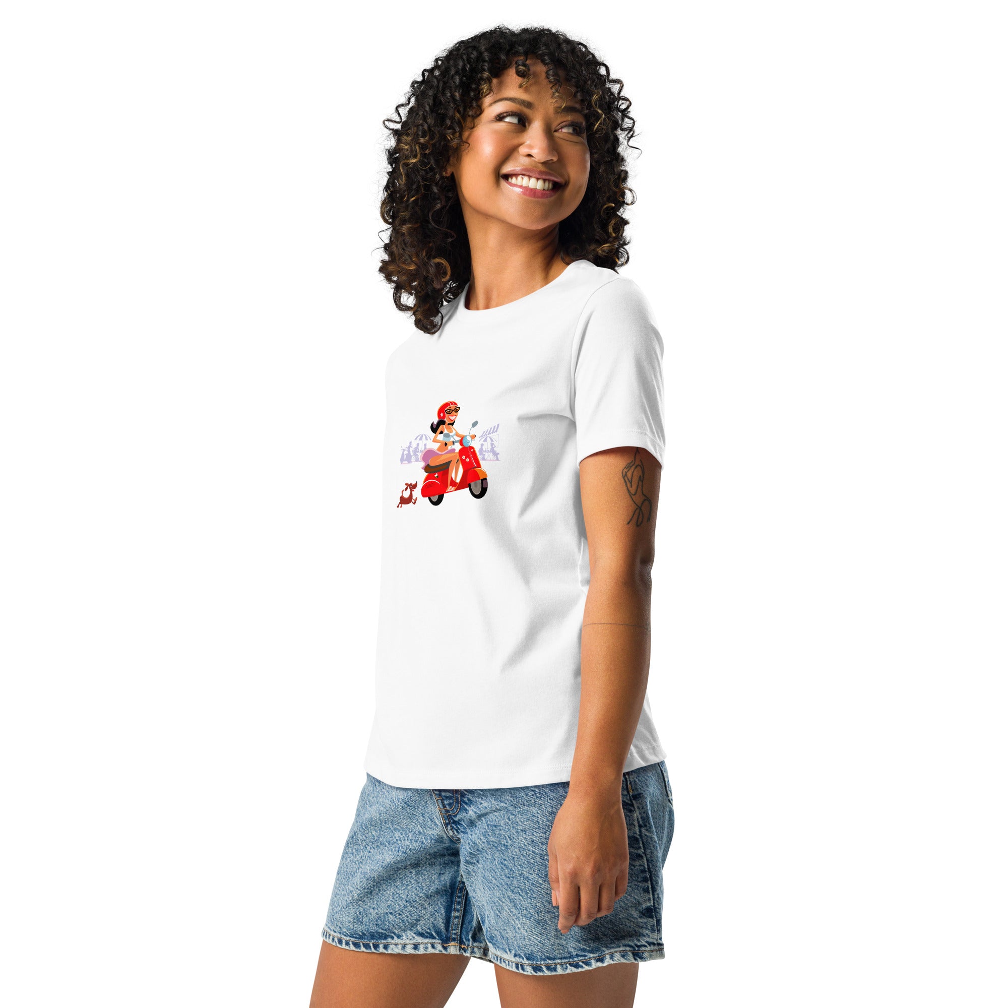 Women's Relaxed T-Shirt Vespa Girl in St Tropez