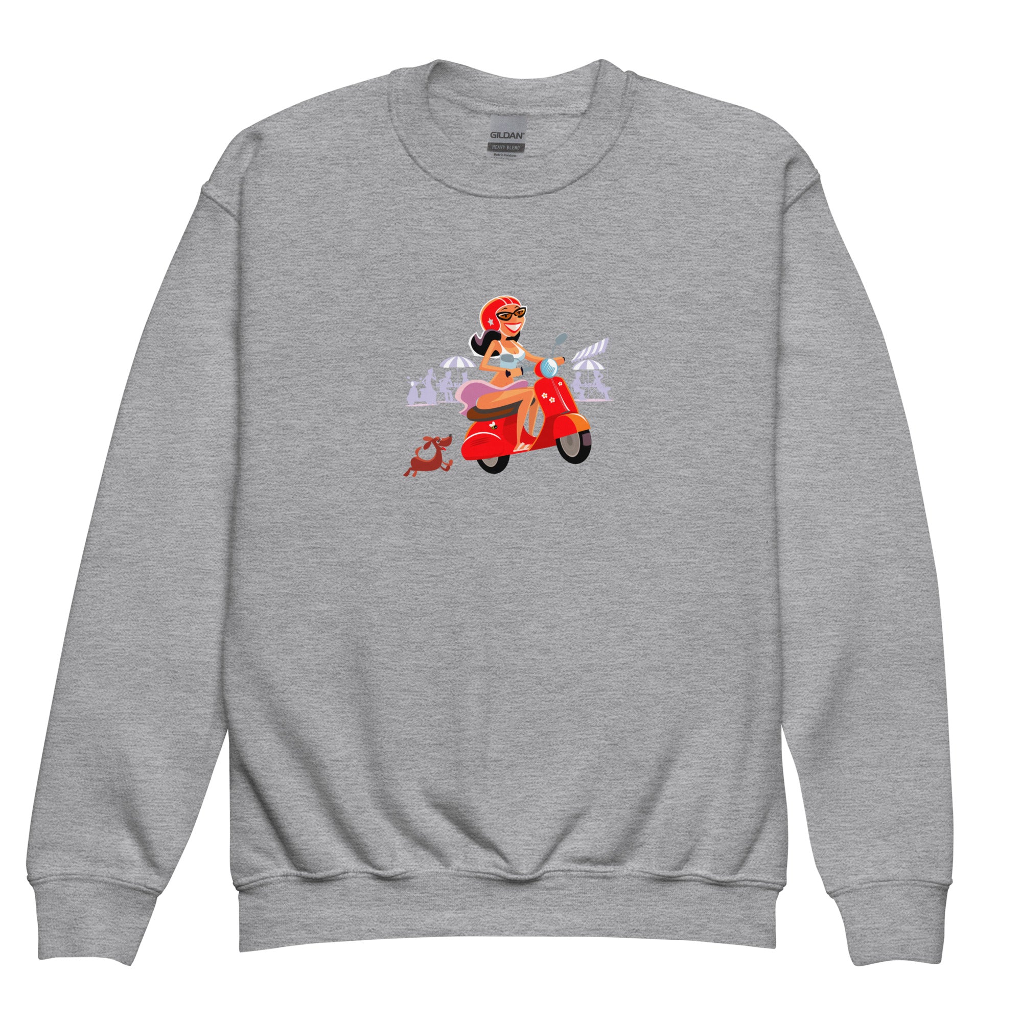 Youth crewneck sweatshirt Vespa Girl in St Tropez