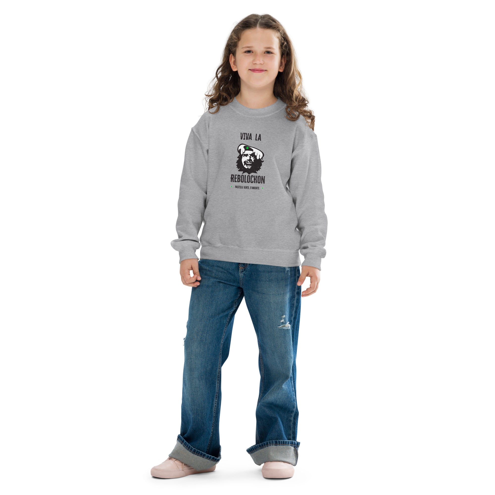 Youth crewneck sweatshirt Viva la Rebolochon on light colors