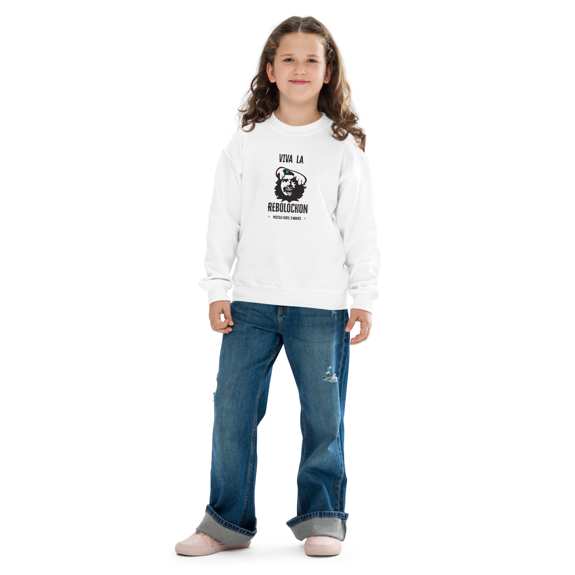 Youth crewneck sweatshirt Viva la Rebolochon on light colors