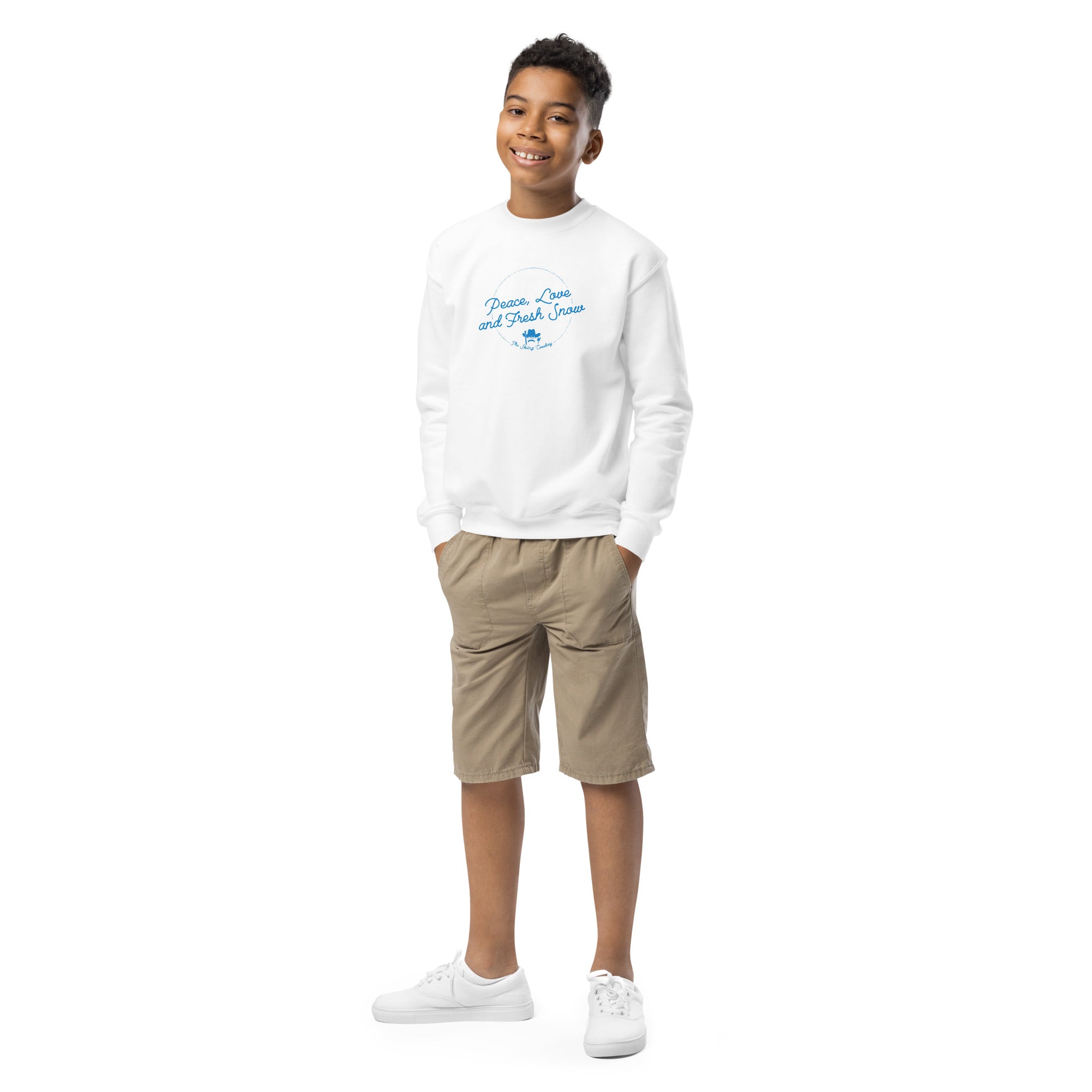 Youth crewneck sweatshirt Peace, Love and Fresh Snow