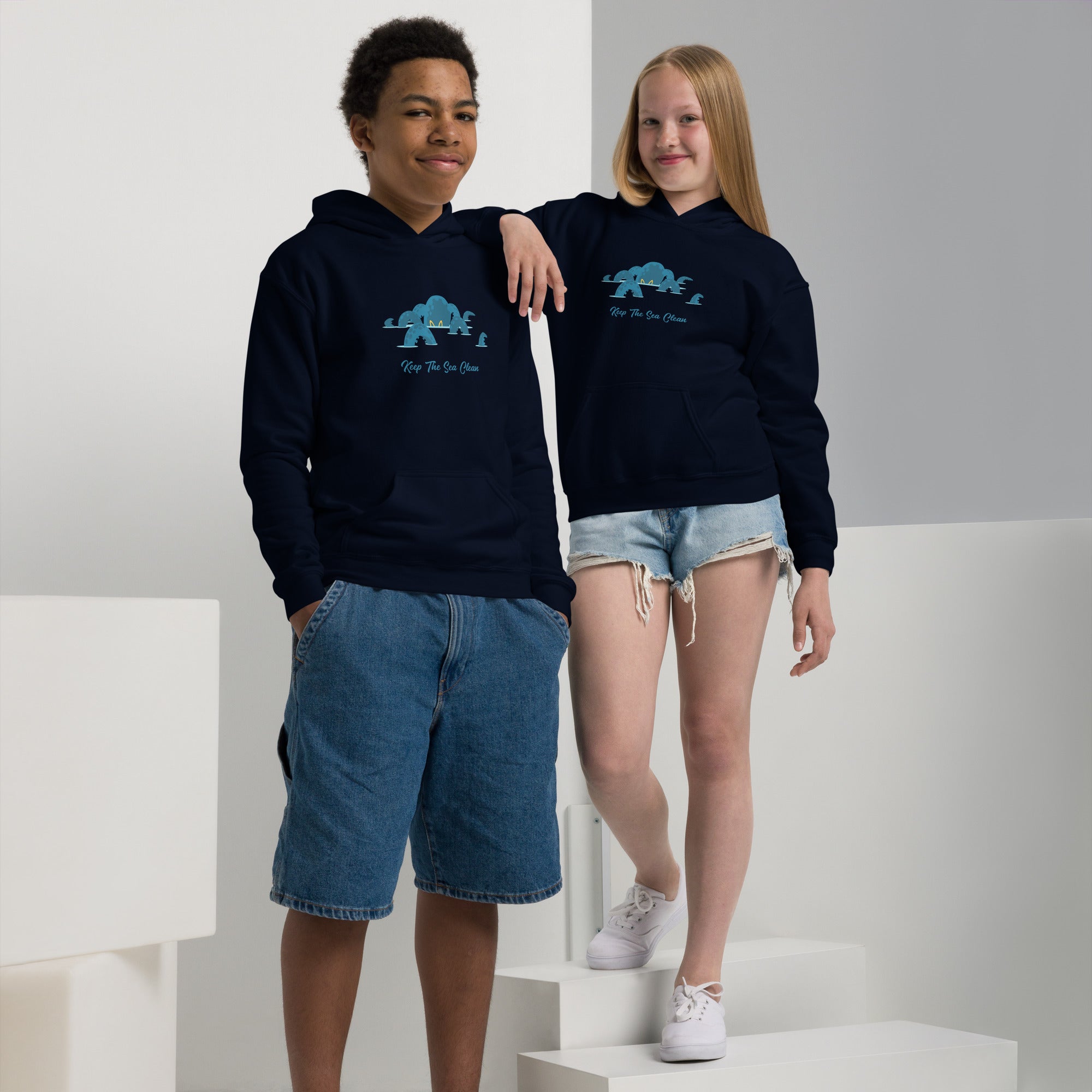 Sweat à capuche épais pour enfants Octopus Blue