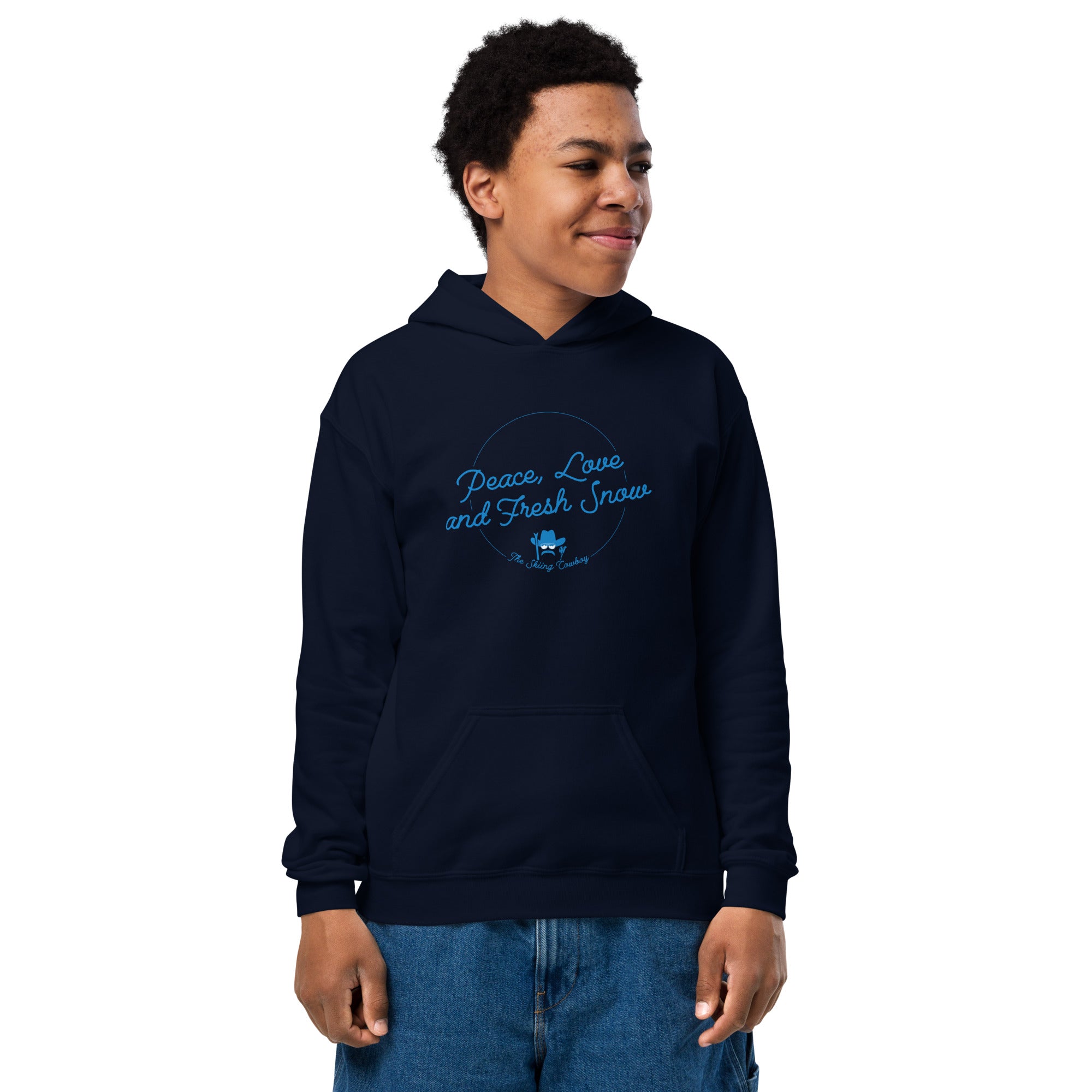 Youth heavy blend hoodie Peace, Love and Fresh Snow