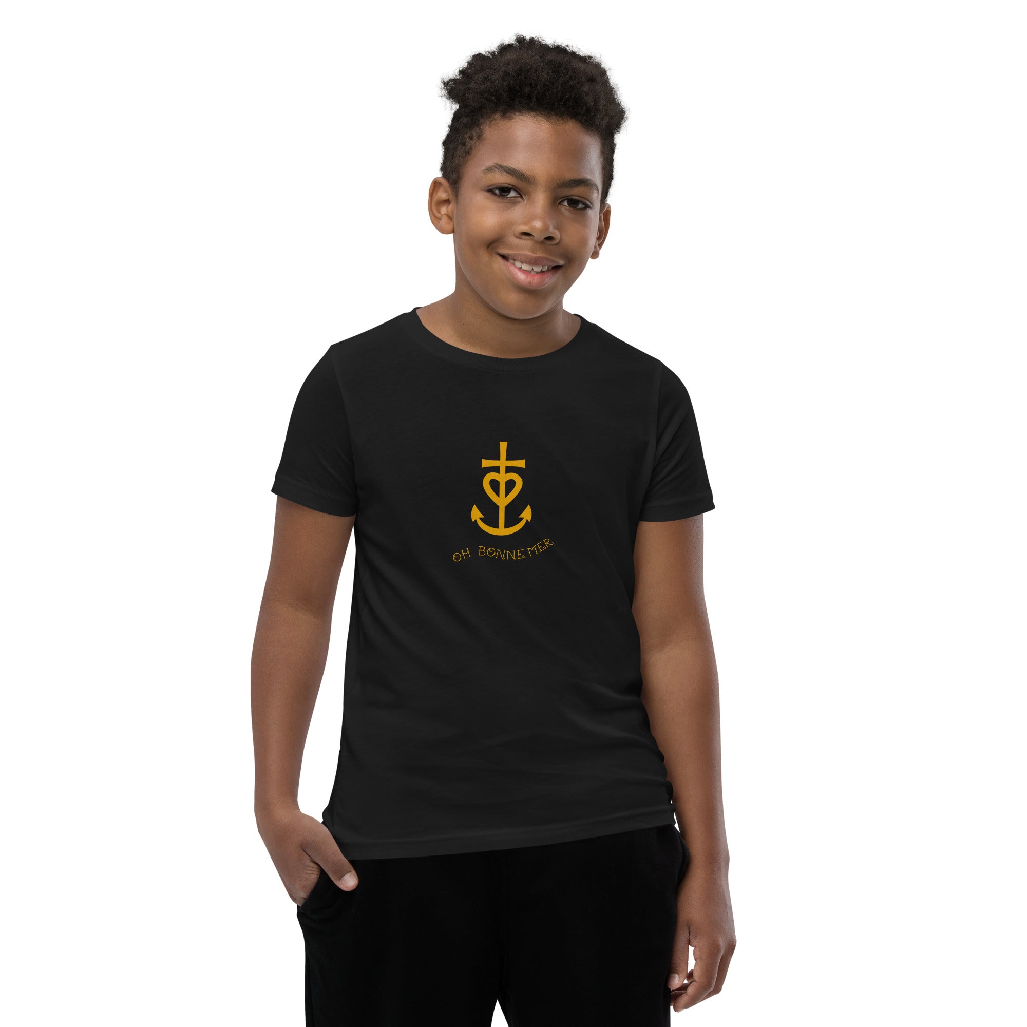 T-shirt pour adolescent Croix de Camargue dorée avec texte Oh Bonne mer